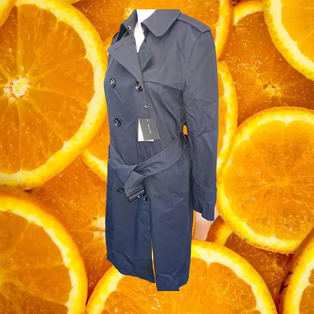 NEW Massimo‎ Dutti Navy Double Breasted Trench Coat Size:XS